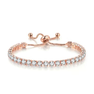 COLORFUL BLING Gold Plated Cubic Zirconia Charm Bracelet Rhinestone Tennis Bracelets for Women Men-rose gold 2