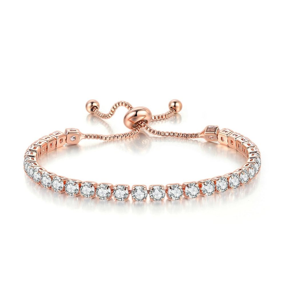 COLORFUL BLING Gold Plated Cubic Zirconia Charm Bracelet Rhinestone Tennis Bracelets for Women Men-rose gold 2