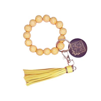 SCRDPRAD MAMA Keychain Wristlet Keychians for Women Girls Wooden Beaded Key Chain Lanyard Wood Beads Bangle Wrist Chain Anti Lost Keyring-Yellow