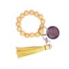 SCRDPRAD MAMA Keychain Wristlet Keychians for Women Girls Wooden Beaded Key Chain Lanyard Wood Beads Bangle Wrist Chain Anti Lost Keyring-Yellow view 1