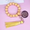 SCRDPRAD MAMA Keychain Wristlet Keychians for Women Girls Wooden Beaded Key Chain Lanyard Wood Beads Bangle Wrist Chain Anti Lost Keyring-Yellow view 2