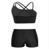 Freebily Kids Girls' 2 Pieces Dance Outfit Sport Crop Top Bra with Shorts Set Sports Workout Gymnastics Outfits Black 12 Years view 2