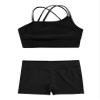 Freebily Kids Girls' 2 Pieces Dance Outfit Sport Crop Top Bra with Shorts Set Sports Workout Gymnastics Outfits Black 12 Years view 3