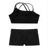Freebily Kids Girls' 2 Pieces Dance Outfit Sport Crop Top Bra with Shorts Set Sports Workout Gymnastics Outfits Black 12 Years view 4
