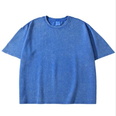 Flygo Men's Oversized T-Shirts Vintage 280G Heavy Cotton Streetwear Short Sleeve Solid Basic Tee Shirt Acid Wash Tops (LightBlue-XS), X-Small