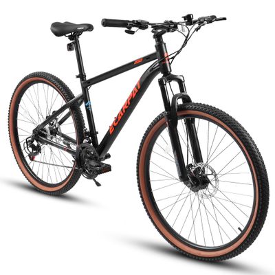 ECARPATEYE Mountain Bike 24 Inch Wheels, 21-Speed Mens Womens Trail Commuter City Mountain Bike, Carbon Steel Frame Disc Brakes Thumb Shifter Front Fork Bicycles (Black+Red, 24 Inch)