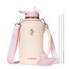 64oz Insulated Water Bottle, Coolflask Half Gallon Water Jug With Handle Straw Stainless Steel Double-Walled Vacuum Metal Large Flask With Strap Non-BPA Leakproof, Keep Cold 48 Hrs, Apricot Pink view 1