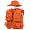 Shihanee 2 Pcs Men's Fishing Vest Sun Hat Multi Pocket Safari Vest for Outdoor Hiking Halloween Cosplay(XL,Orange) view 1