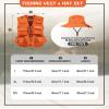 Shihanee 2 Pcs Men's Fishing Vest Sun Hat Multi Pocket Safari Vest for Outdoor Hiking Halloween Cosplay(XL,Orange) view 2