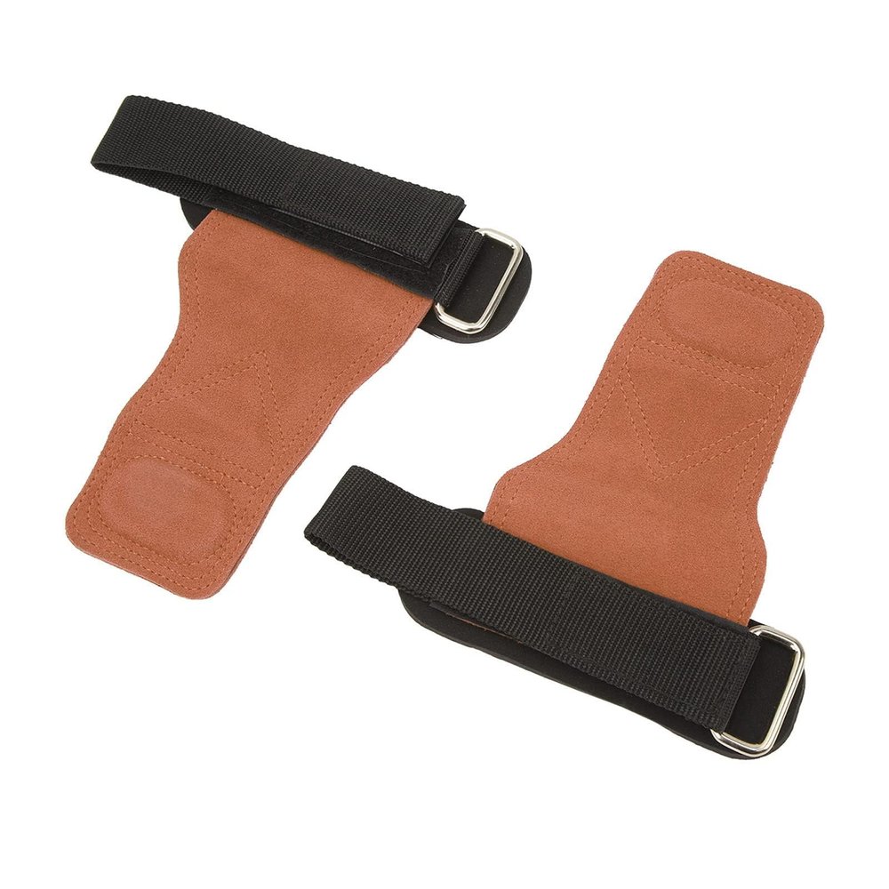 Xcello 1 Pair Weight Lifting Grip Straps Double Cowskin Deadlifts Pull Up Lifting Gloves Accessories for Gymnastic Fitness (Brown)