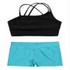 Freebily Kids Girls' 2 Pieces Dance Outfit Sport Crop Top Bra with Shorts Set Sports Workout Gymnastics Outfits Black&Lake Green 10 Years view 3