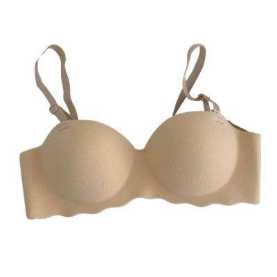 Light Thin Bra Seamless Underwear Women's Padded Back Closure Solid Color Soft Elastic Wireless Push Up Adjustable Skin 38A