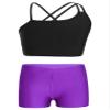 Freebily Kids Girls' 2 Pieces Dance Outfit Sport Crop Top Bra with Shorts Set Sports Workout Gymnastics Outfits Black&Purple 14 Years view 1