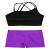 Freebily Kids Girls' 2 Pieces Dance Outfit Sport Crop Top Bra with Shorts Set Sports Workout Gymnastics Outfits Black&Purple 14 Years view 3