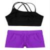 Freebily Kids Girls' 2 Pieces Dance Outfit Sport Crop Top Bra with Shorts Set Sports Workout Gymnastics Outfits Black&Purple 14 Years view 4