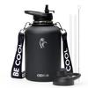 Coolflask 64oz Insulated Water Bottle with Strap, Half Gallon Large Water Jug with Straw & Spout Lids, Double Wall Stainless Steel Metal Flask, Keep Cold 48h Hot 24h, Leak Proof&Non-BPA, Magic Black view 1