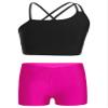 Freebily Kids Girls' 2 Pieces Dance Outfit Sport Crop Top Bra with Shorts Set Sports Workout Gymnastics Outfits Black&Rose 10 Years view 1