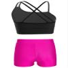 Freebily Kids Girls' 2 Pieces Dance Outfit Sport Crop Top Bra with Shorts Set Sports Workout Gymnastics Outfits Black&Rose 10 Years view 2