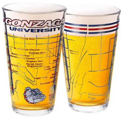 Greenline Goods  University of Gonzaga Bulldogs College Pint Beer Glasses (Set of 2), 16 oz  Full-Color Logo + Campus Map