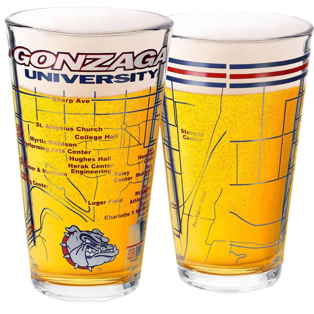 Greenline Goods  University of Gonzaga Bulldogs College Pint Beer Glasses (Set of 2), 16 oz  Full-Color Logo + Campus Map