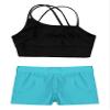 Freebily Kids Girls' 2 Pieces Dance Outfit Sport Crop Top Bra with Shorts Set Sports Workout Gymnastics Outfits Black&Lake Green 6 Years view 4