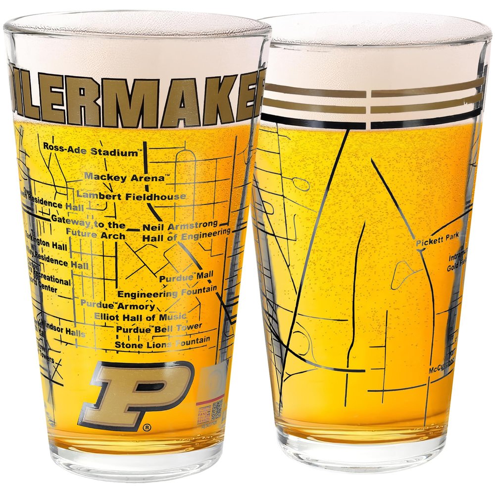 Greenline Goods University of Purdue Boilermakers College Pint Beer Glasses (Set of 2), 16 oz Full-Color Logo + Campus Map