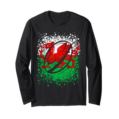 Cool Rugby Ball for Proud Welsh Rugby Fan with Wales Flag Long Sleeve T-Shirt