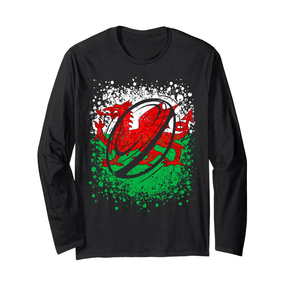 Cool Rugby Ball for Proud Welsh Rugby Fan with Wales Flag Long Sleeve T-Shirt