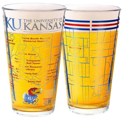 Greenline Goods  University of Kansas Jayhawks College Pint Beer Glasses (Set of 2), 16 oz  Full-Color Logo + Campus Map