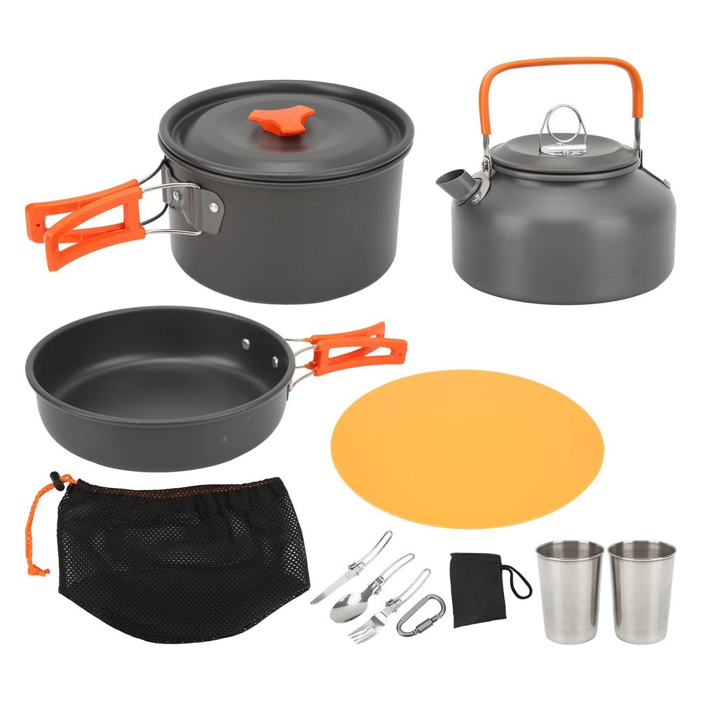 NDNCZDHC Camping Cooking Set Stainless Steel Camping Cookware Portable Camp Cooking Set with Cutlery Storage Bag for Outdoor Picnic(Orange)