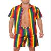 Lars Amadeus Rainbow Hawaiian Sets 2 Pieces for Men's Vacation Beach Shirt and Shorts Sets Medium Red Orange view 1