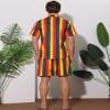 Lars Amadeus Rainbow Hawaiian Sets 2 Pieces for Men's Vacation Beach Shirt and Shorts Sets Medium Red Orange view 3