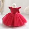 ABEWIP Girls Tutu Dress Pearls Decor Baby Girls' Special Occasion Dresses Flutter Sleeve Princess Ball Gowns Red 70(6-12 Months) view 2