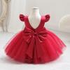 ABEWIP Girls Tutu Dress Pearls Decor Baby Girls' Special Occasion Dresses Flutter Sleeve Princess Ball Gowns Red 70(6-12 Months) view 3