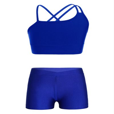Freebily Kids Girls' 2 Pieces Dance Outfit Sport Crop Top Bra with Shorts Set Sports Workout Gymnastics Outfits Royal Blue 6 Years