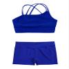 Freebily Kids Girls' 2 Pieces Dance Outfit Sport Crop Top Bra with Shorts Set Sports Workout Gymnastics Outfits Royal Blue 6 Years view 4