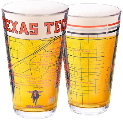 Greenline Goods  Texas Tech University Red Raiders College Pint Beer Glasses (Set of 2), 16 oz  Full-Color Logo + Campus Map