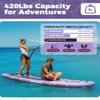 Flypark 11'x34 Inflatable Paddle Boards, Extra Wide SUP for 420lbs/3Adults, Yoga Stand Up Paddle Board, 110L Backpack, 15 D-Rings, Shoulder Strap, US-Fin, 2-Action Pump, Prosper Purple view 4