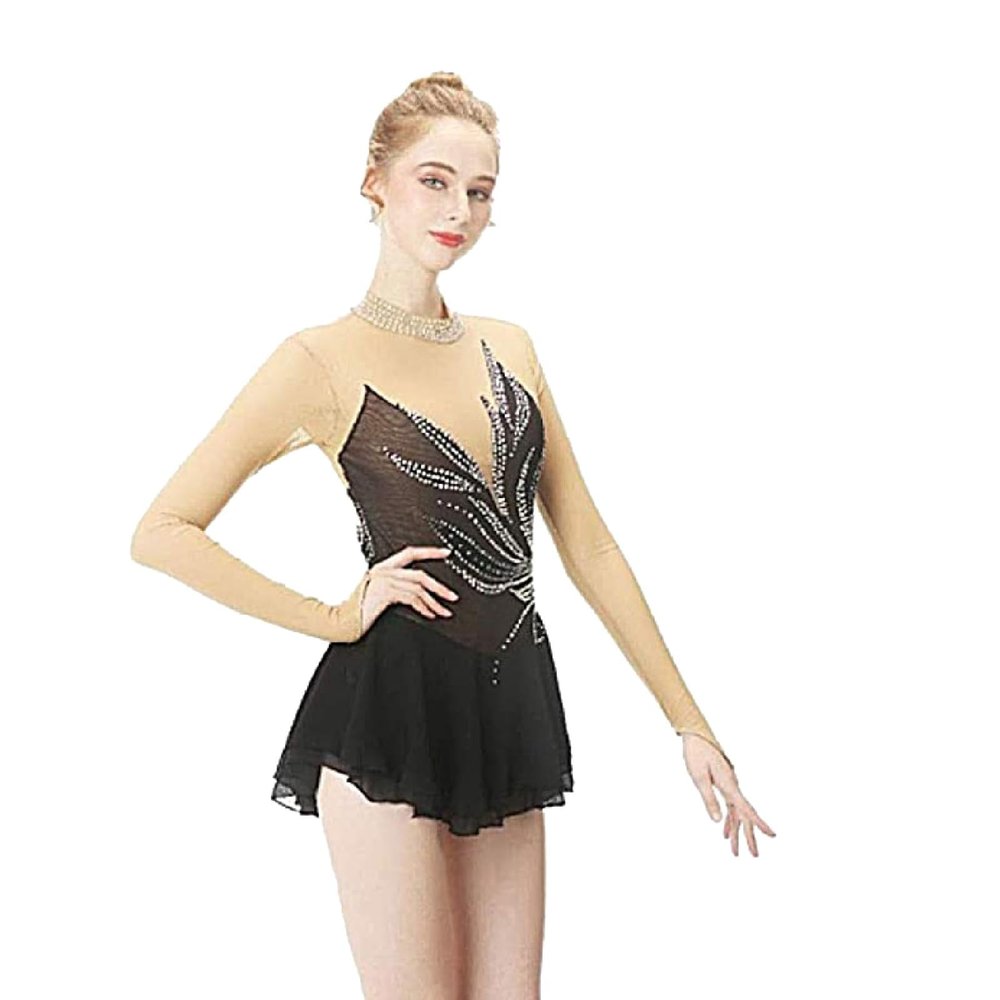 Kmeruoys Women's and Girls' Figure Skating Clothing Leotard Skating Performance Costume (Color : Black, Size : 120CM)