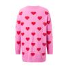 Awoscut Mother and Daughter Matching Clothes Sweater Cardigan Top Long Sleeve Heart Sweater Jumpers Mommy and Me Blouse (Women, Pink, M) view 2