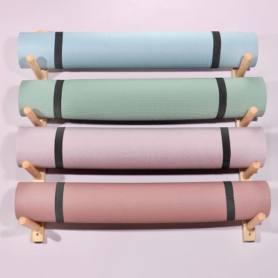 TUJOBA Wooden 4-Layer Yoga Mats Organizer Wall-Mounted, Fitness Equipment Holder for Storage Foam Roller/Pilates Mat, Home Decor Rack, No Burrs