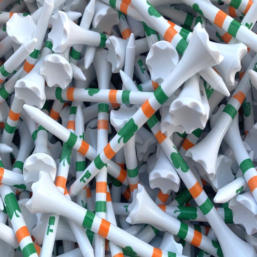 TRUESTRIKE Premium USA Golf Tees  3" or 2" Durable Plastic Performance Tees (100 Pack)  Made in USA  Bulk Value Pack - Lucky Irish 3 1/4
