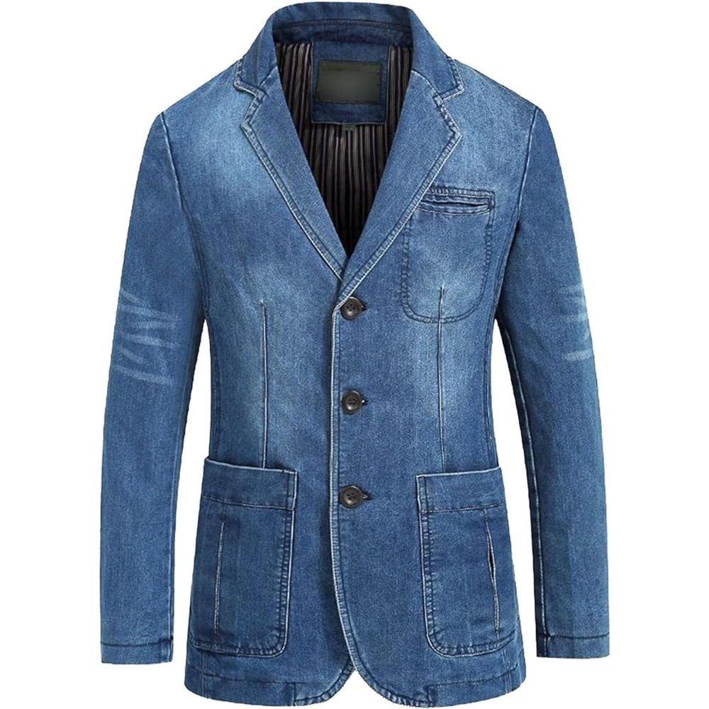 SWJGLITTR Mens Two Button Denim Suit Jacket Slim Fit Autumn Blazer Sport Coat Lapel Vintage Jean Suits Jackets (Medium,Blue)