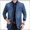SWJGLITTR Mens Two Button Denim Suit Jacket Slim Fit Autumn Blazer Sport Coat Lapel Vintage Jean Suits Jackets (Medium,Blue) view 2