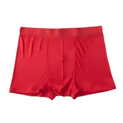 100% Mulberry Silk Men's Boxer Briefs Underwear Panties Mid Waist Shorts Thin Soft Breathable Daily Underpants (Color : Red, Size : XL/X-Large)