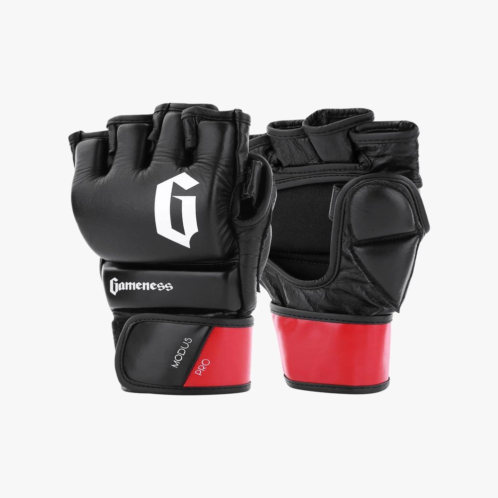 Gameness Pro Training Gloves | Premium Leather | Professional Grade Training Glove for MMA, and More Black/White/Red Small