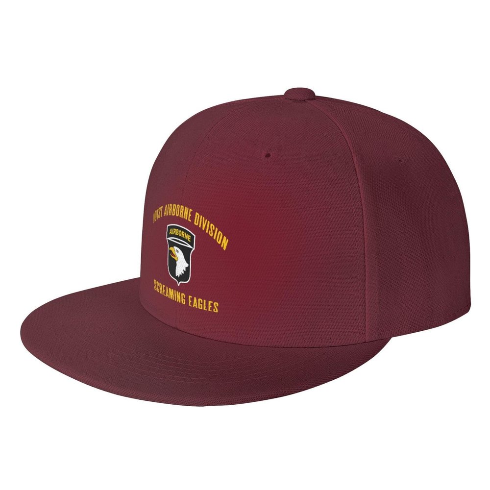 Tavos 101st Airborne Division Screaming Flat Brim Baseball Cap Men's Adjustable Trucker Hat Dark Red