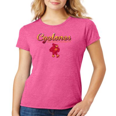 CornBorn Iowa State Cyclones Apparel Shirt - Women's Premium Tri-Blend Script Cyclones Full Color Fade with Cy - Pink - 2X