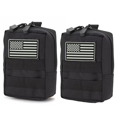 2 Pack Molle Pouches-Vest Pouch Belt Pouch Waist Bag Pack EDC Molle Accessories Bag Small Utility Pouch with Flag Patch Black