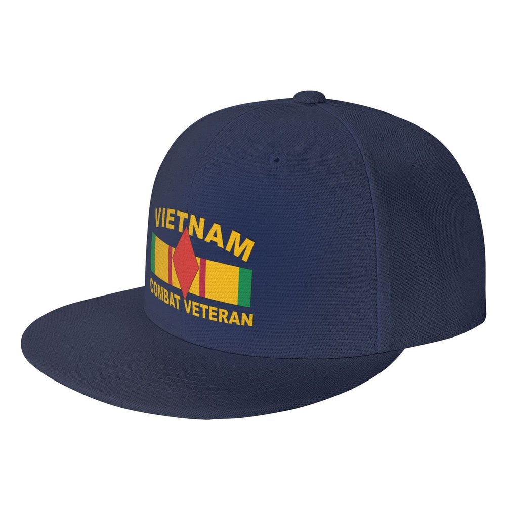 5th Infantry Division 'Red Diamond' Vietnam Combat Veteran Flat Brim Baseball Cap Men's Adjustable Trucker Hat